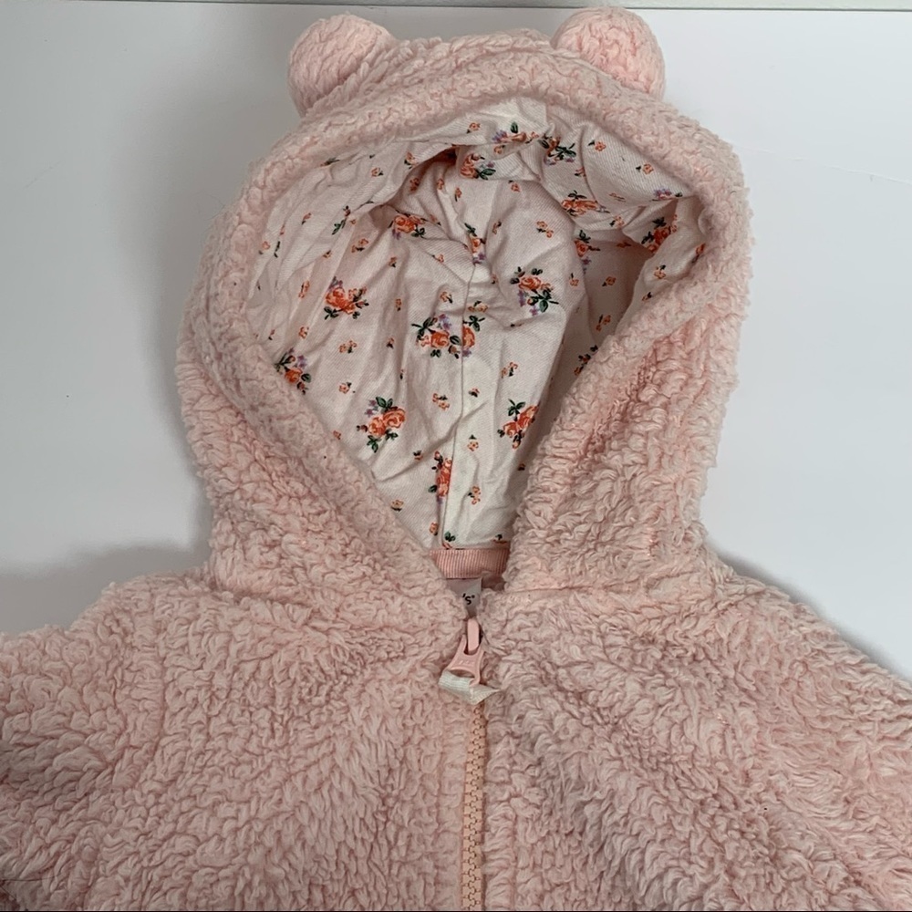 Carter’s Size 18 Months Baby Girl Pink Fur Hooded Zip Up Coat Jacket w/ Ears